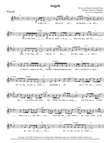 Angels Vocals W Chords Robbie Williams Transcription Sheet Music