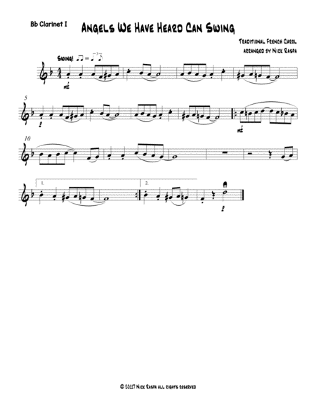 Angels We Have Heard Can Swing B Flat Clarinet 1 Part Sheet Music