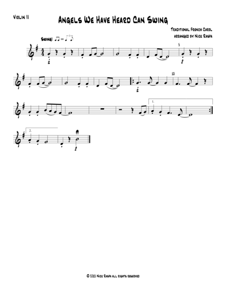 Angels We Have Heard Can Swing Violin Ii Sheet Music