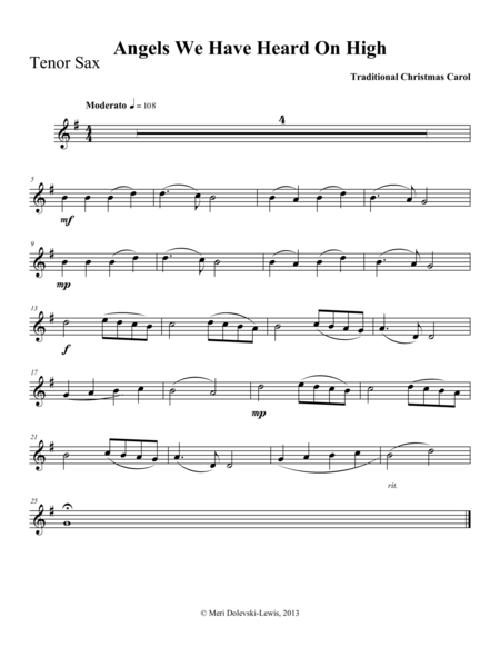 Angels We Have Heard On High B Flat Saxes Sheet Music