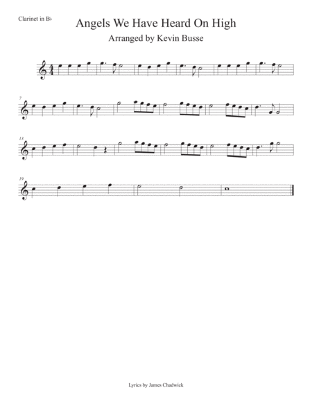 Angels We Have Heard On High Easy Key Of C Clarinet Sheet Music