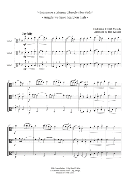 Angels We Have Heard On High For 3 Violas Sheet Music