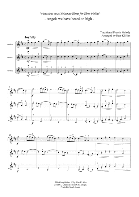 Angels We Have Heard On High For 3 Violins Sheet Music