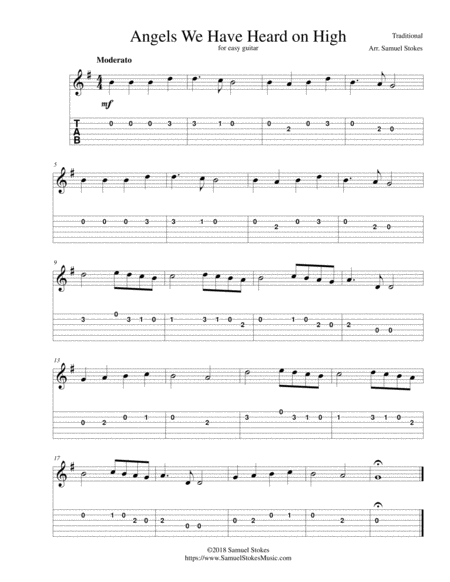 Angels We Have Heard On High For Easy Guitar With Tab Sheet Music