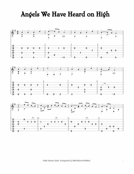 Angels We Have Heard On High For Fingerstyle Guitar Tuned Cgdgad Sheet Music