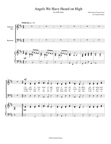 Angels We Have Heard On High For Sab Choir With Piano Accompaniment Sheet Music