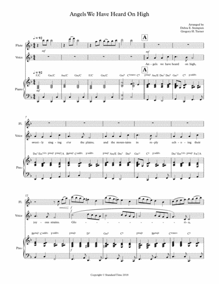 Free Sheet Music Angels We Have Heard On High For Vocal Solo With Flute And Piano Accompaniment