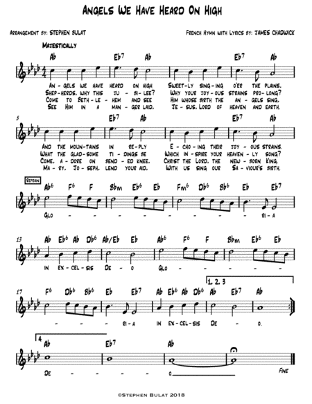 Angels We Have Heard On High Lead Sheet Melody Lyrics Chords In Key Of Ab Sheet Music