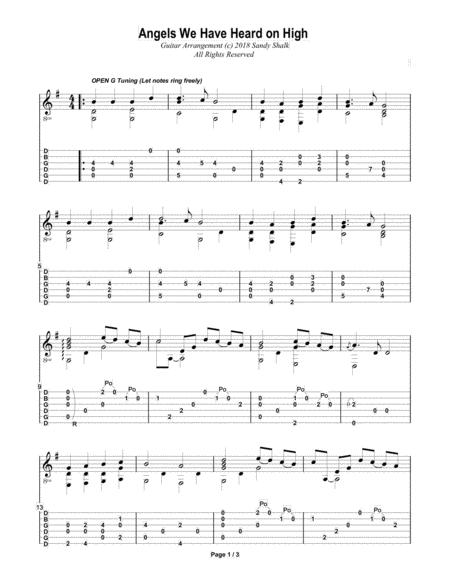 Free Sheet Music Angels We Have Heard On High Open G Fingerstyle Guitar