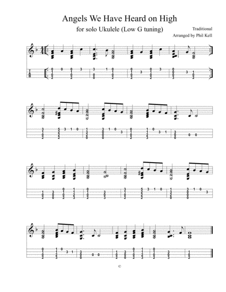 Angels We Have Heard On High Ukulele Chord Melody Solo Sheet Music