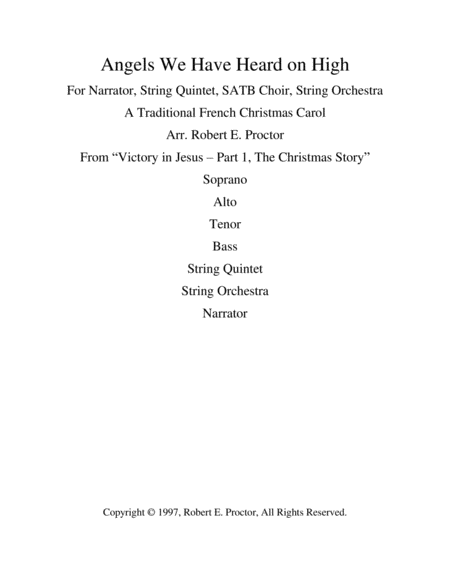 Angels We Have Heard On High Victory In Jesus Part 1 The Christmas Story Sheet Music