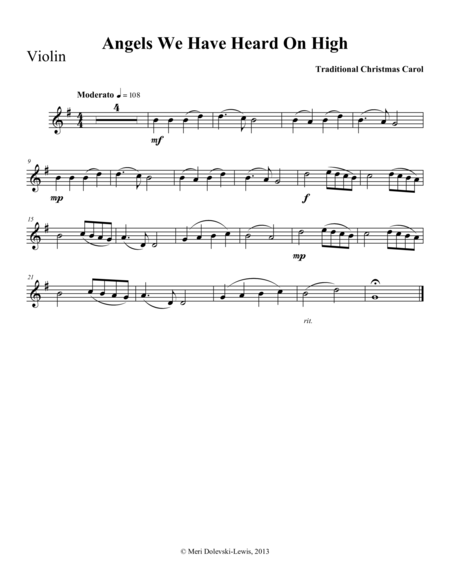 Angels We Have Heard On High Violin Piano Sheet Music