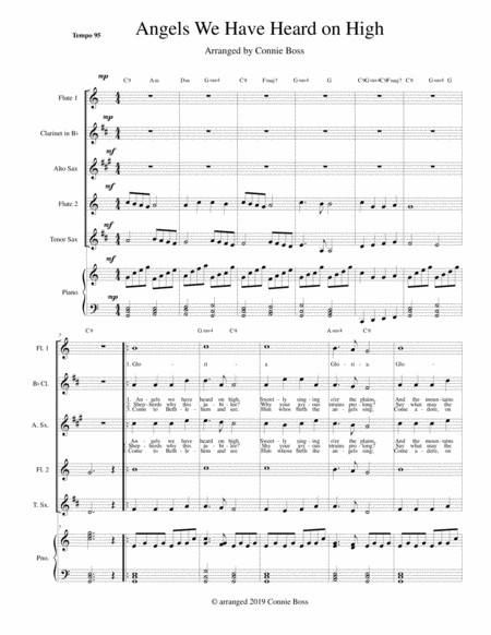 Free Sheet Music Angels We Have Heard On High Woodwind Ensemble