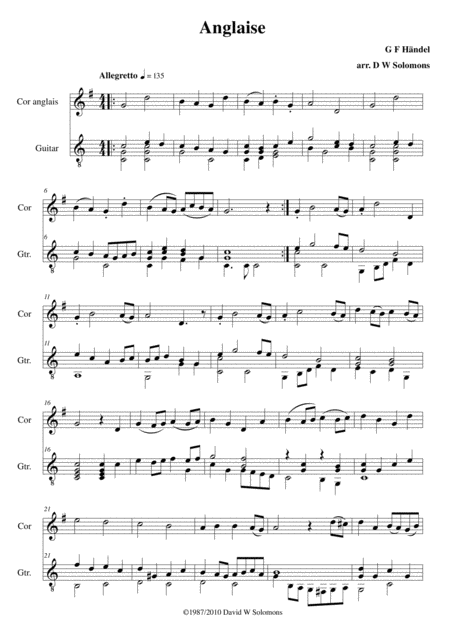 Anglaise For Cor Anglais And Guitar Sheet Music