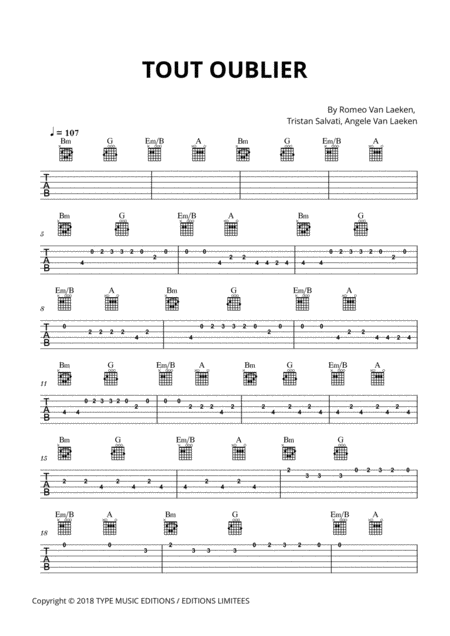 Angle Tout Oublier Guitar Tabs And Chords Sheet Music