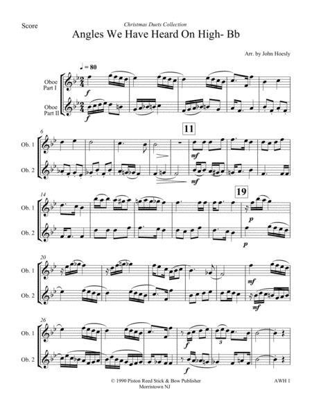 Angles We Have Heard On High Duet Oboe And Oboe Sheet Music