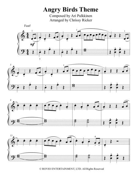 Free Sheet Music Angry Birds Theme Beginner Big Note Piano