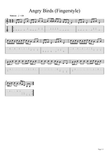 Angry Birds Theme Easy Arranged For Guitar With Melody Part Only Sheet Music