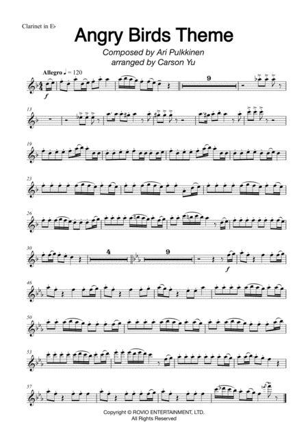 Free Sheet Music Angry Birds Theme For Clarinet Choir