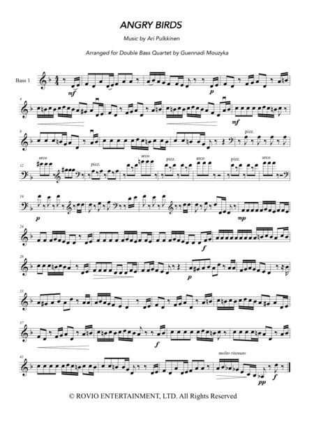 Free Sheet Music Angry Birds Theme For Double Bass Quartet