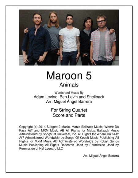 Free Sheet Music Animals String Quartet Maroon 5