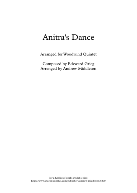 Free Sheet Music Anitra Dances From Peer Gynt Arranged For Woodwind Quintet