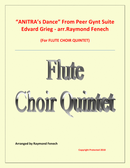 Anitras Dance From Peer Gynt Flute Choir Quintet 2 Flutes 2 Alto Flutes And Bass Flute Sheet Music