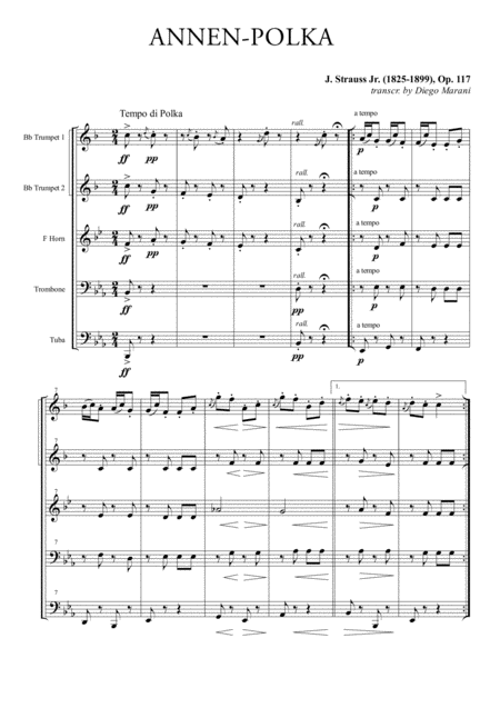 Annen Polka For Brass Quintet Sheet Music