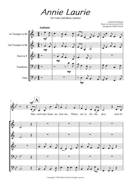 Annie Laurie For Voice And Brass Quintet Sheet Music