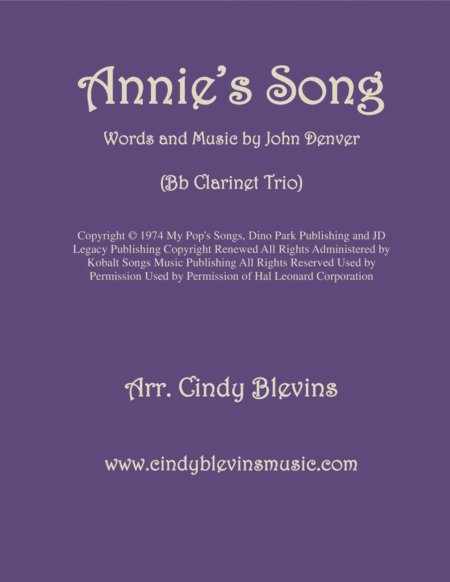 Annies Song Arranged For Bb Clarinet Trio Sheet Music