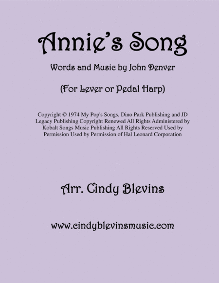 Annies Song Arranged For Lever Or Pedal Harp Sheet Music