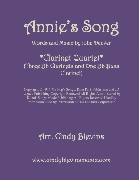 Free Sheet Music Annies Song For Clarinet Quartet With Bass Clarinet