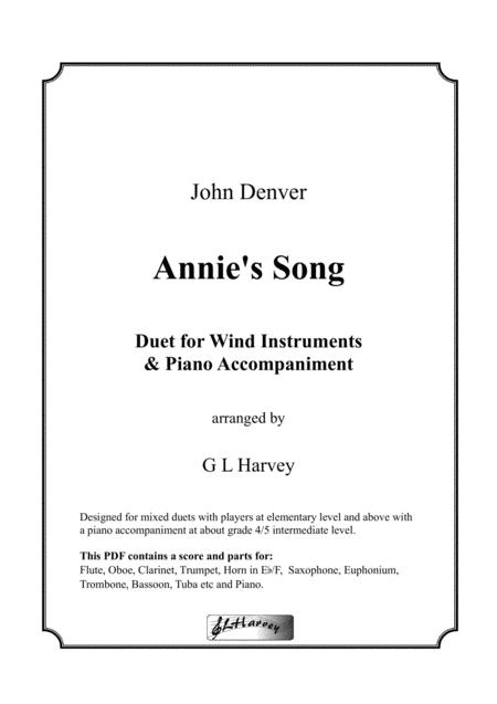 Annies Song For Elementary Wind Duet And Piano Sheet Music