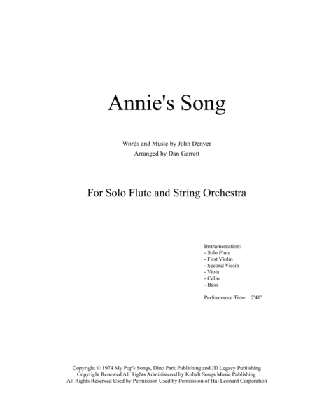 Annies Song Solo Flute And String Orchestra Sheet Music