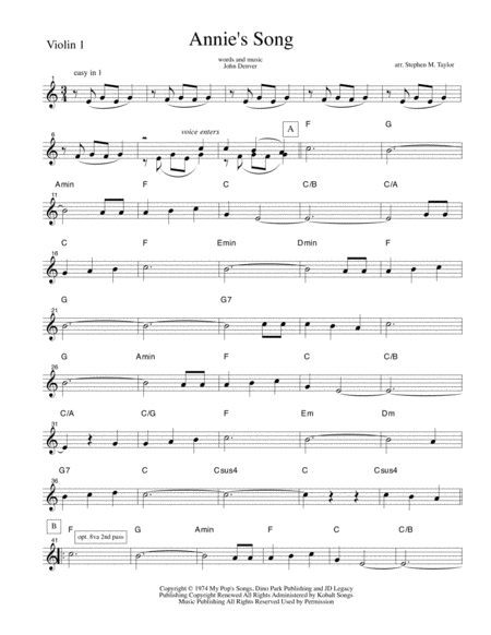 Free Sheet Music Annies Song String Quartet