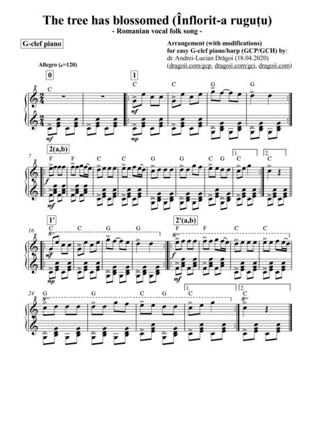 Free Sheet Music Anonymous The Tree Has Blossomed Nflorit A Rugu U Romanian Vocal Folk Song Arr Easy G Clef Piano Harp Gcp Gch Including Lead Sheet