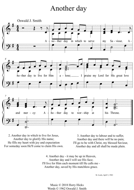 Free Sheet Music Another Day A New Tune To A Wonderful Oswald Smith Hymn