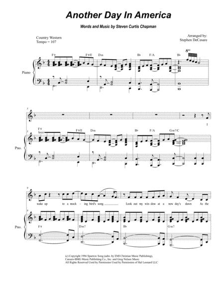 Free Sheet Music Another Day In America For Medium Voice