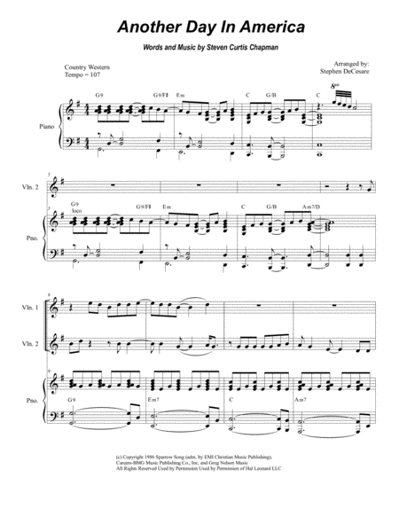 Free Sheet Music Another Day In America For String Quartet And Piano