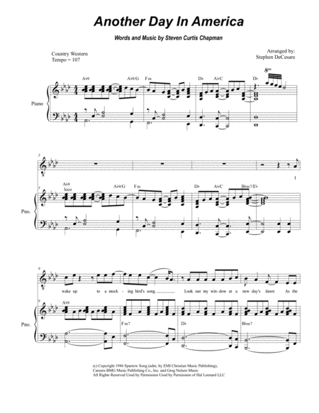 Free Sheet Music Another Day In America Original Recorded Key High Tenor Solo