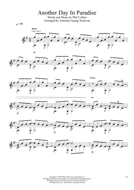 Another Day In Paradise Solo Guitar Score Sheet Music