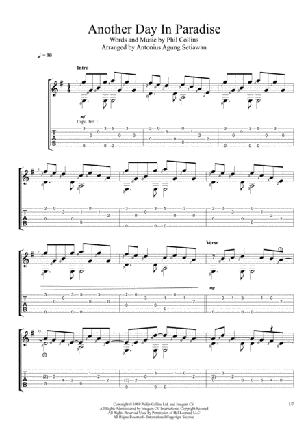 Another Day In Paradise Solo Guitar Tablature Sheet Music