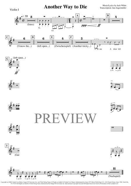 Free Sheet Music Another Way To Die Violin 1 Play A Long The Original Part Of The Jack White Recording For James Bond