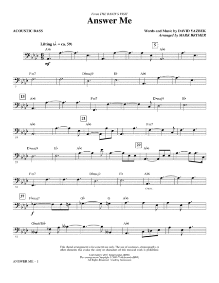 Answer Me From The Bands Visit Arr Mark Brymer Acoustic Bass Sheet Music