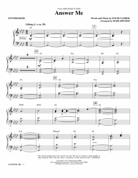 Answer Me From The Bands Visit Arr Mark Brymer Synthesizer Sheet Music