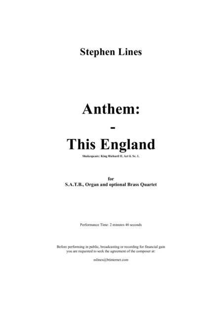 Anthem This England Sheet Music