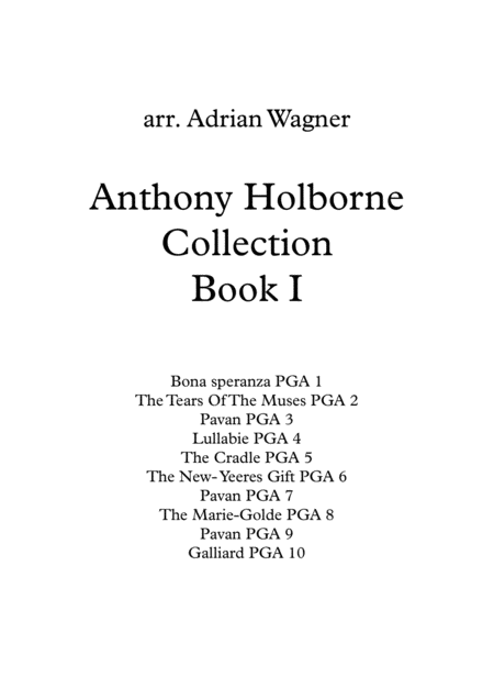 Anthony Holborne Collection Book I Brass Quintet Arr Adrian Wagner Sheet Music