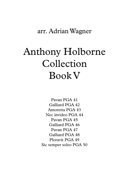 Anthony Holborne Collection Book V Brass Quintet Arr Adrian Wagner Sheet Music