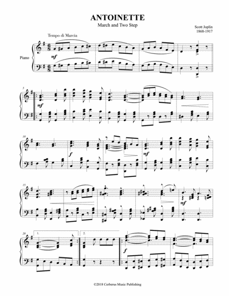 Free Sheet Music Antoinette March And Two Step Joplin