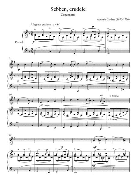 Free Sheet Music Antonio Caldara Sebben Crudele Clarinet Solo